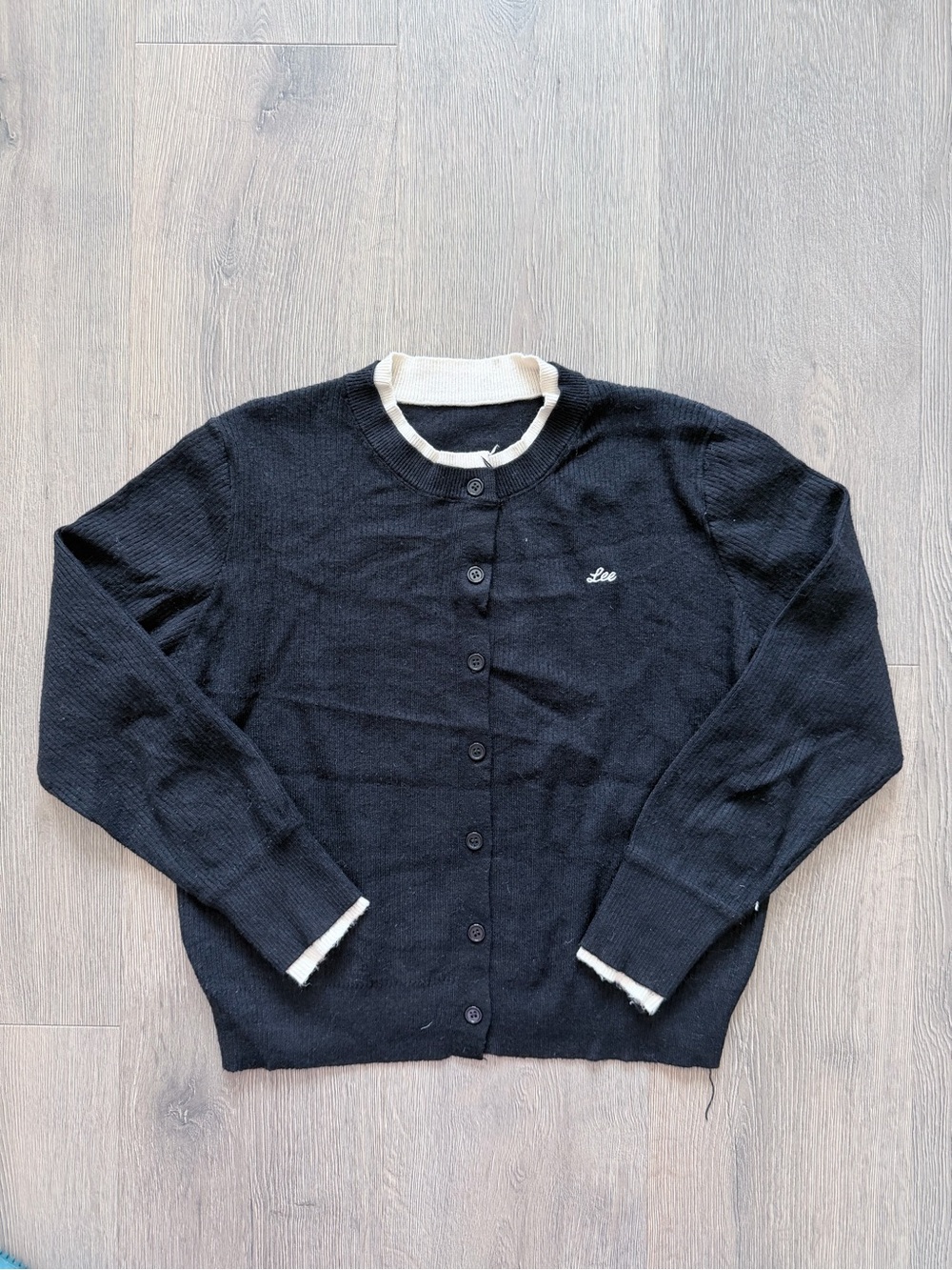 Vintage Lee Contrast Trim Layered Knit Cardigan 🖤 Minimalist Preppy Top